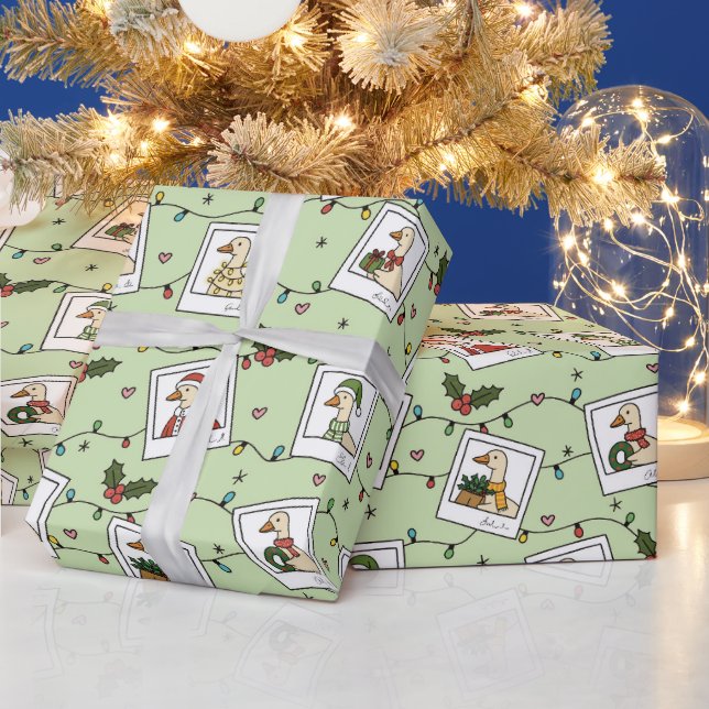 Papel de regalo de rollo con gansos de Navidad dib (Vacaciones)