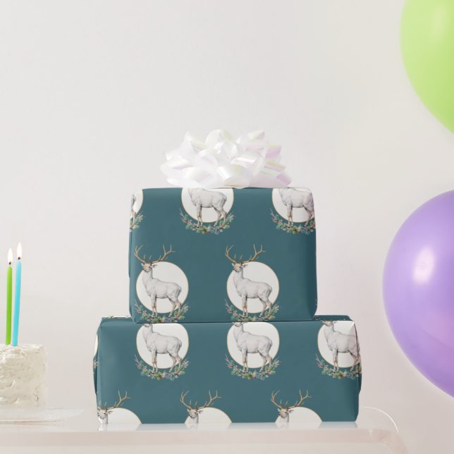 Papel de regalo de rollo de ciervo del bosque verd (Regalos de fiesta)