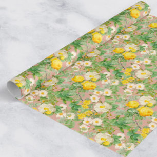Papel de regalo de rosa amarilla vintage en suave 