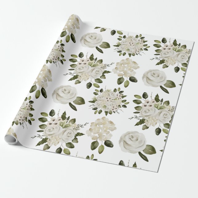 Papel de regalo de rosa blanca (Desenrollado)