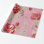Papel de regalo de rosa roja de flor de cerezo<br><div class="desc">Papel de regalo de impresión clásica de rosa roja de flor de cerezo .  Esta hermosa colección floral clásica será perfecta para una celebración de jardín interior o exterior para una boda,  baby shower,  o una celebración de estilo campestre. Toda la colección es personalizable. Disfruta tu celebración,  ¡salud!</div>