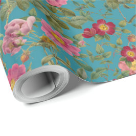 Papel de regalo de rosa silvestre vintage en azul 
