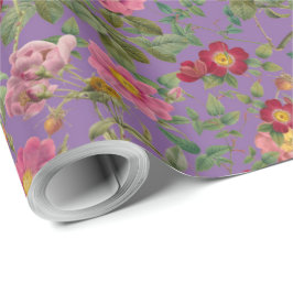 Papel de regalo de rosa silvestre vintage en púrpu