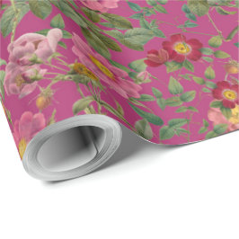 Papel de regalo de rosa silvestre vintage en rosa 