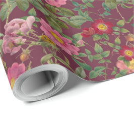 Papel de regalo de rosa silvestre vintage en vino 