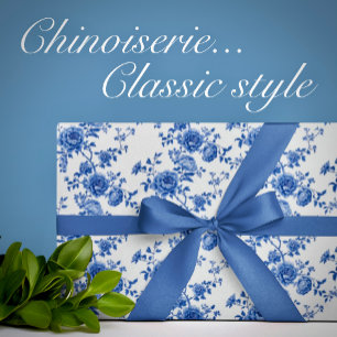 Papel de regalo de rosas blancas y azules Chinoise
