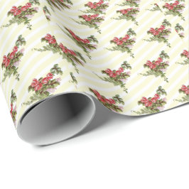 Papel de regalo de rosas de primavera sobre rayas