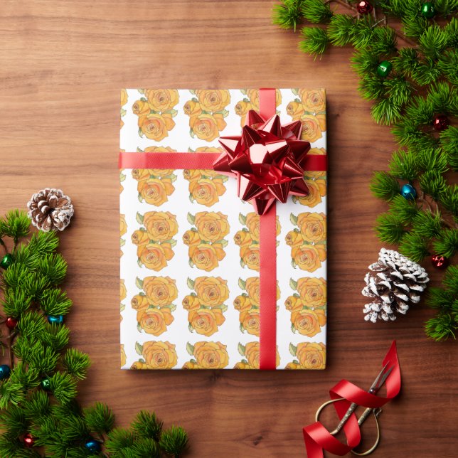 Papel de regalo de rosas tangerinas en rollo (Regalo de vacaciones)