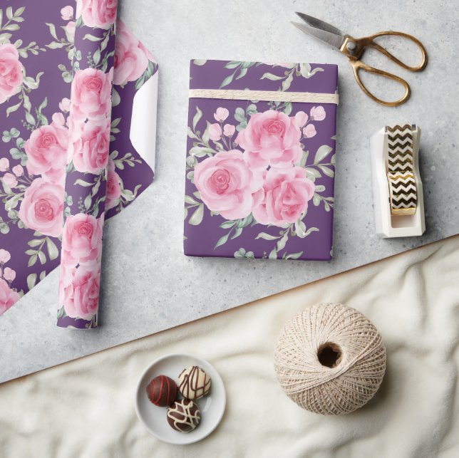 Papel de regalo de rosas y hojas rosadas (Artesanía)