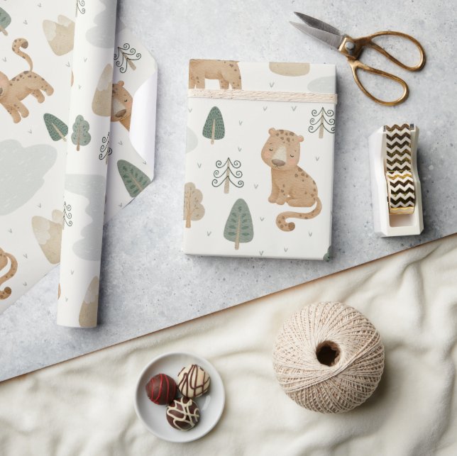 Papel de regalo de safari de leopardo bebé lindo  (Artesanía)