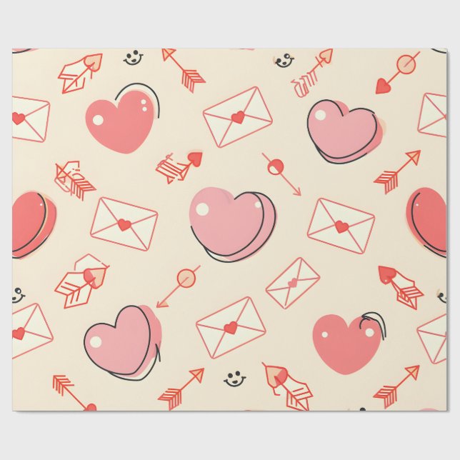 Papel de regalo de San Valentín con flechas y letr (Superficie plana)