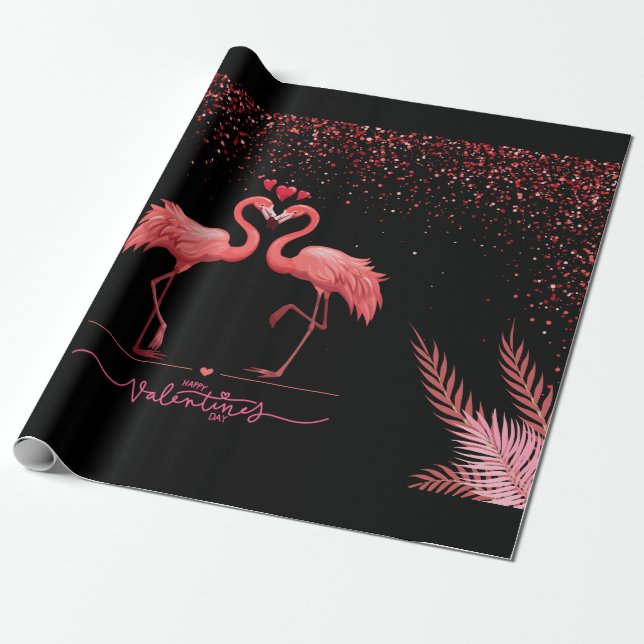 Papel de regalo de San Valentín de flamenco rosa (Desenrollado)