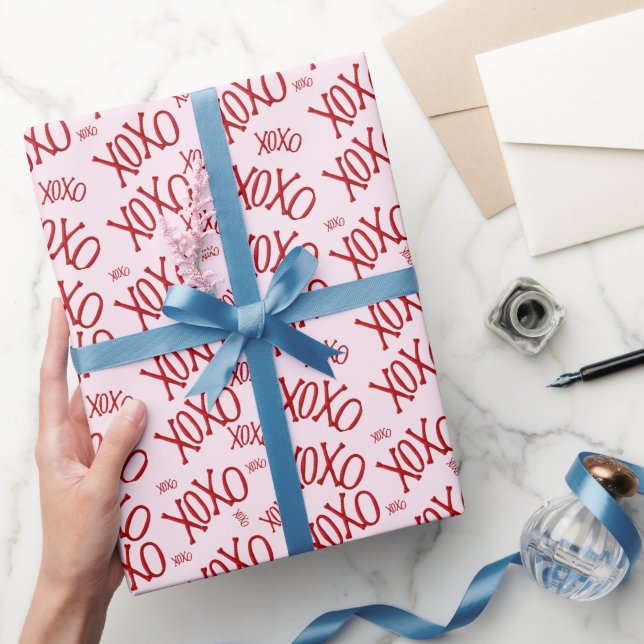 Papel de regalo de San Valentín rojo rosa XOXO Amo (Regalar)