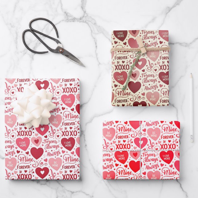 Papel de regalo de San Valentín XOXO & Always Be M (Anverso)
