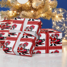 Papel de regalo de Santa antiguo y estufa de carbó