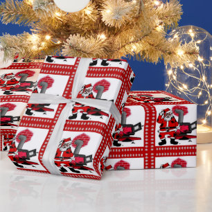 Papel de regalo de Santa antiguo y estufa de carbó