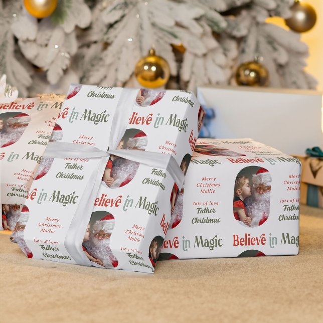 Papel De Regalo De Santa Believe en Magia Sonó Lozenge Photo (From Santa photo wrapping paper from Rounded Lozenge Photo Collage collection)