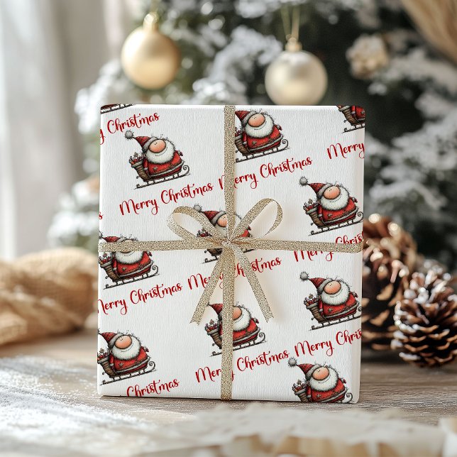 Papel de regalo de Santa con capricho humorístico  (Whimsy Funny Santa Claus Cartoon Wrapping Paper)