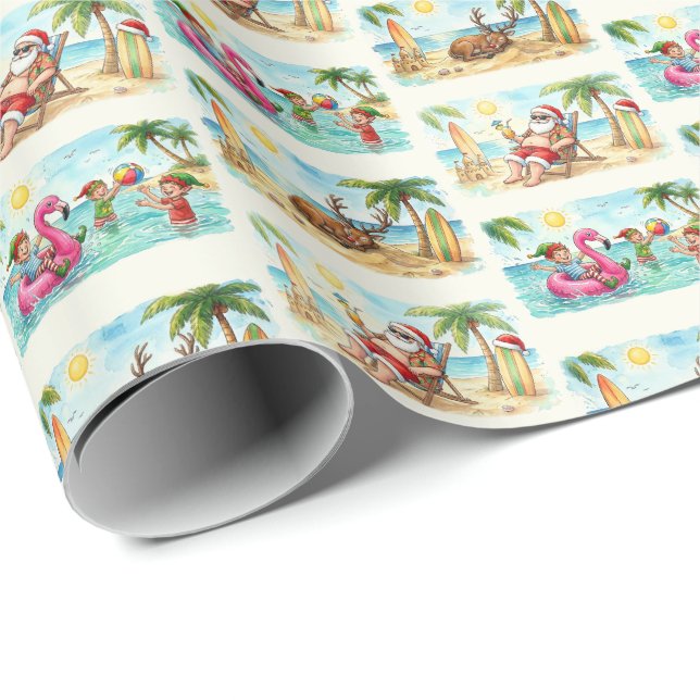 Papel de regalo de Santa de verano – Navidad tropi (Esquina del rollo)
