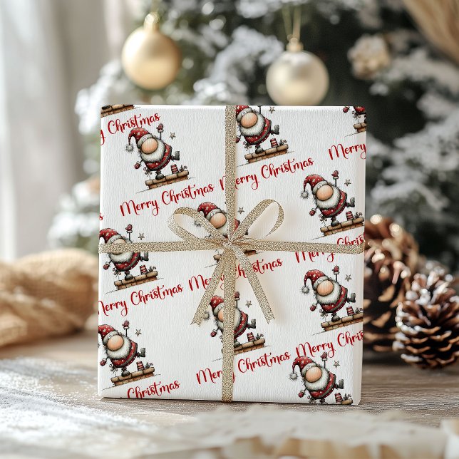 Papel de regalo de Santa dibujado a mano con fanta (Humorous Whimsy Santa Hand Drawn Wrapping Paper)