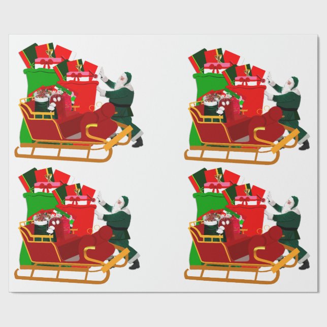 Papel de regalo de Santa preparando su trineo (Superficie plana)