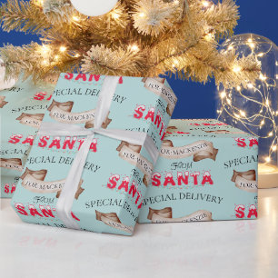 Papel De Regalo De Santa Su Nombre Vintage Navidad Azul Turquesa