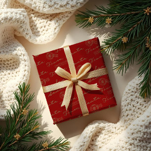 Papel De Regalo De Santa Vintage Postage Mail Parcel Red & Gold