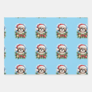 Papel de regalo de Shih Tzu para Navidad