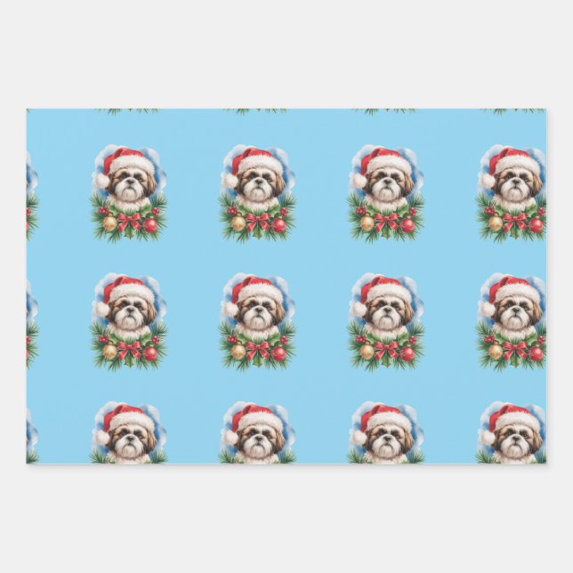 Papel de regalo de Shih Tzu para Navidad (Anverso 3)