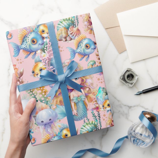Papel de regalo de sirena rosa lindo (Regalar)