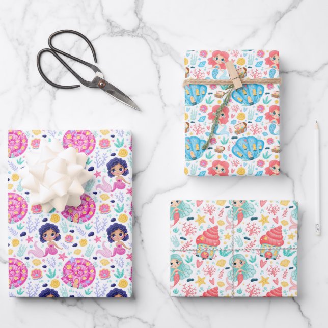 Papel de regalo de sirenas lindas Set de 3 (Anverso)