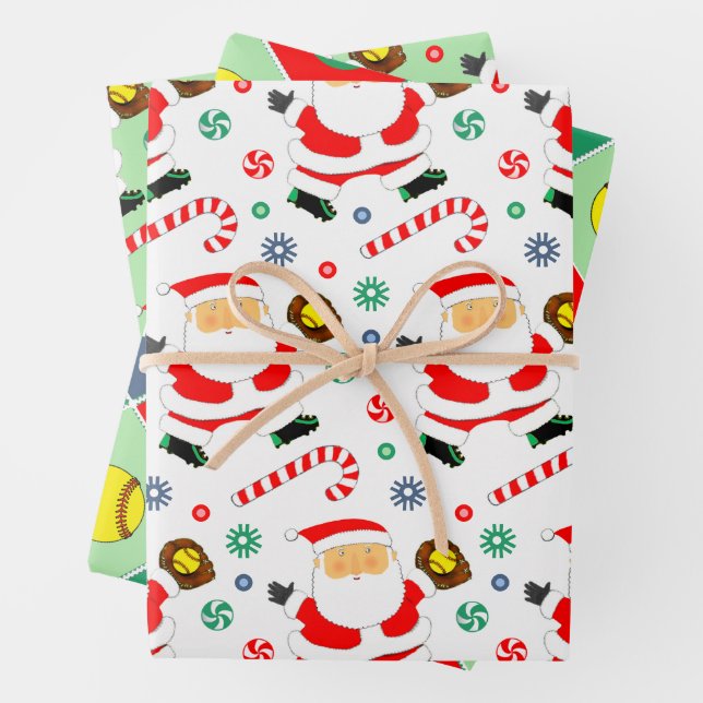 Papel de regalo de softball navideño (In situ)