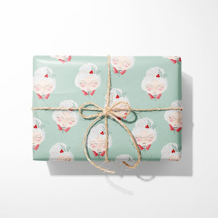 Papel de regalo de Sra. Claus verde menta