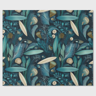 Papel de regalo de tabla de surf elegante y algas 