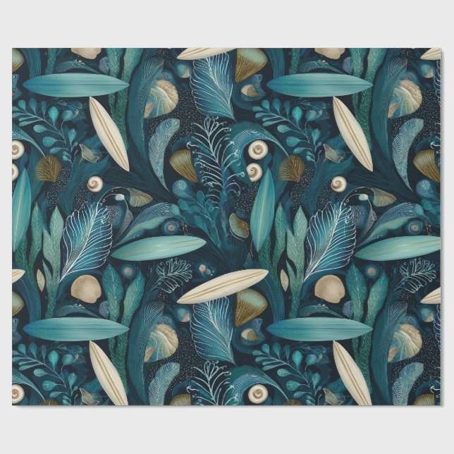 Papel de regalo de tabla de surf elegante y algas  (Superficie plana)