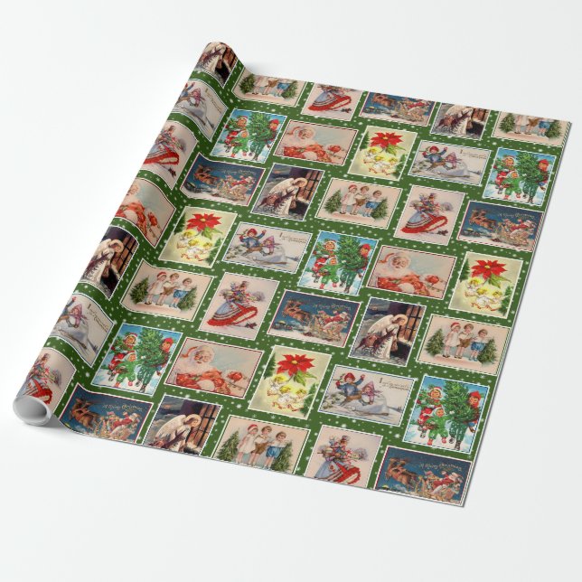 Papel de regalo de tarjeta postal de Navidad vinta (Desenrollado)