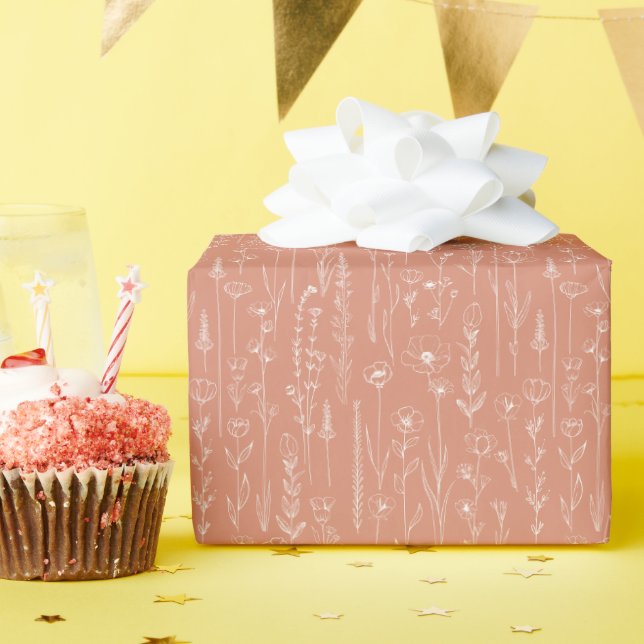 Papel de regalo de terracota con flores silvestres (Fiesta de cumpleaños )