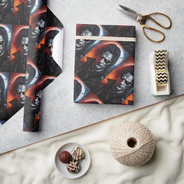 Papel de regalo de terror gótico de vampiros Hallo (Artesanía)