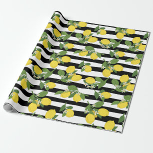Papel de regalo de tiras negras amarillas de limón