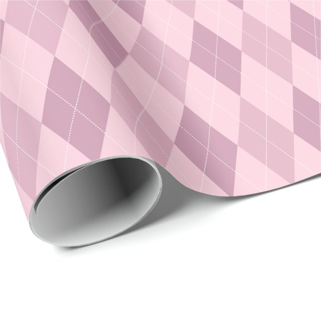 Papel de Regalo de Tonos Rosados Argyle Grande (Esquina del rollo)