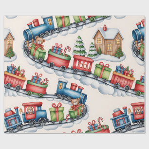 Papel de regalo de Toyland y trenes de Navidad par