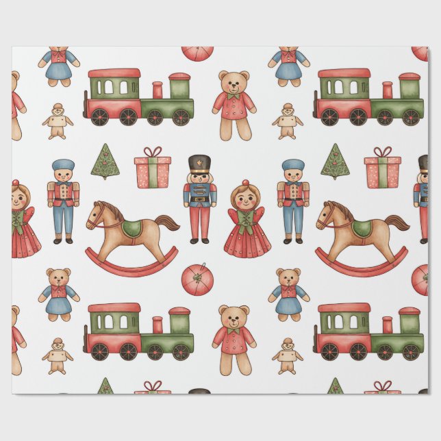 Papel de regalo de Toyland y trenes de Navidad par (Superficie plana)