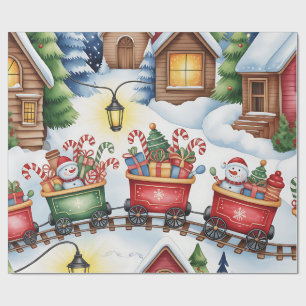 Papel de regalo de Toyland y trenes de Navidad par