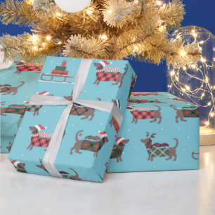 Papel de regalo de trineo de Dachshund navideño fe