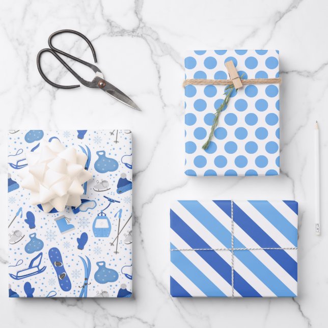 Papel de regalo de trineo de esquí de invierno Set (Anverso)