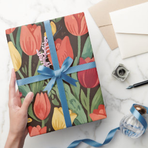Papel de regalo de tulipanes abstractos y mariposa