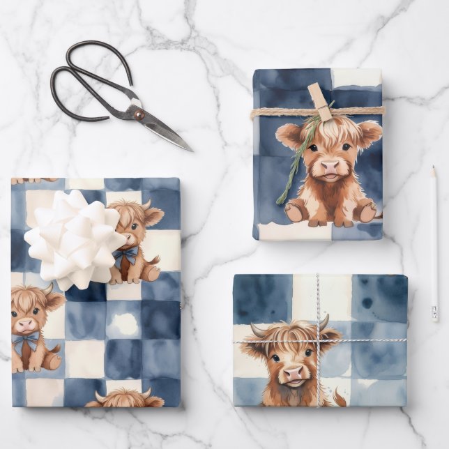 Papel de regalo de vaca de las Tierras Altas Cuadr (Anverso)