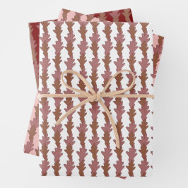 Papel de regalo de vacaciones con hojas en rojos i