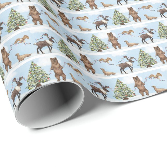 Papel de regalo de vacaciones de fauna y flora de  (Esquina del rollo)