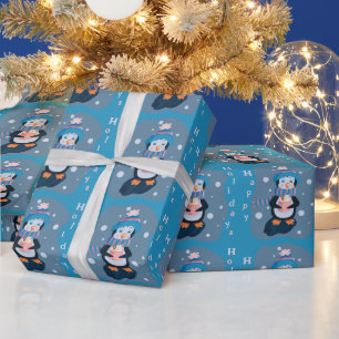 Papel de regalo de vacaciones de pingüino de dibuj